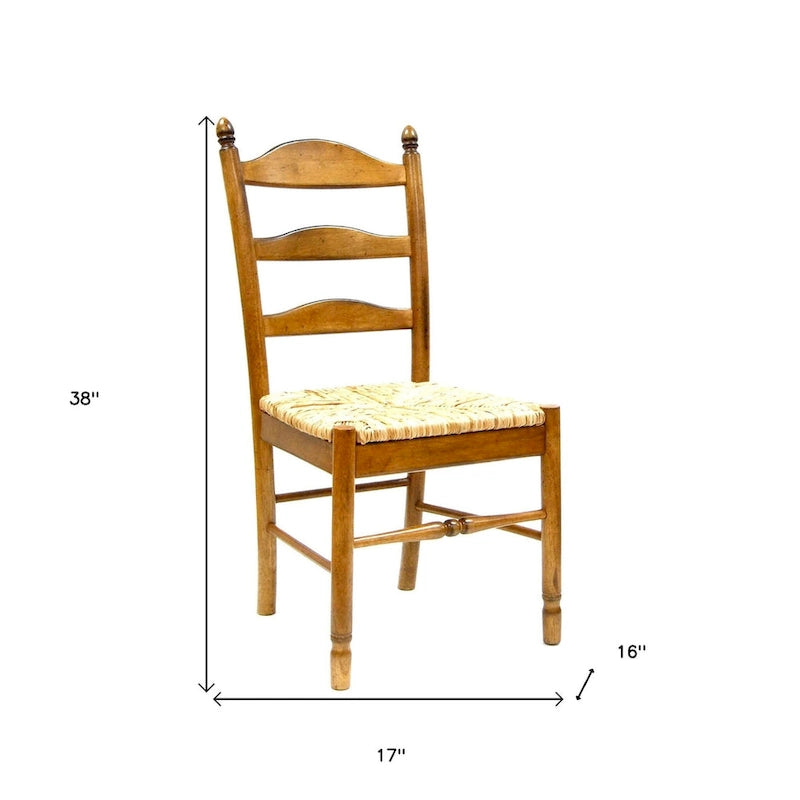Sedia da pranzo con schienale a pioli in paglia e legno marrone