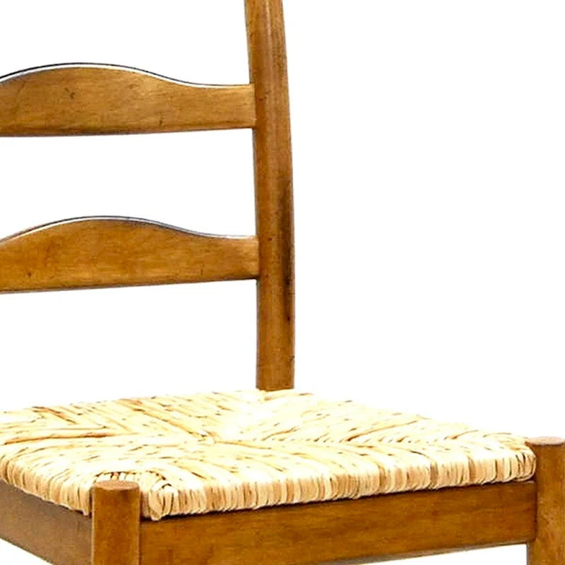 Sedia da pranzo con schienale a pioli in paglia e legno marrone