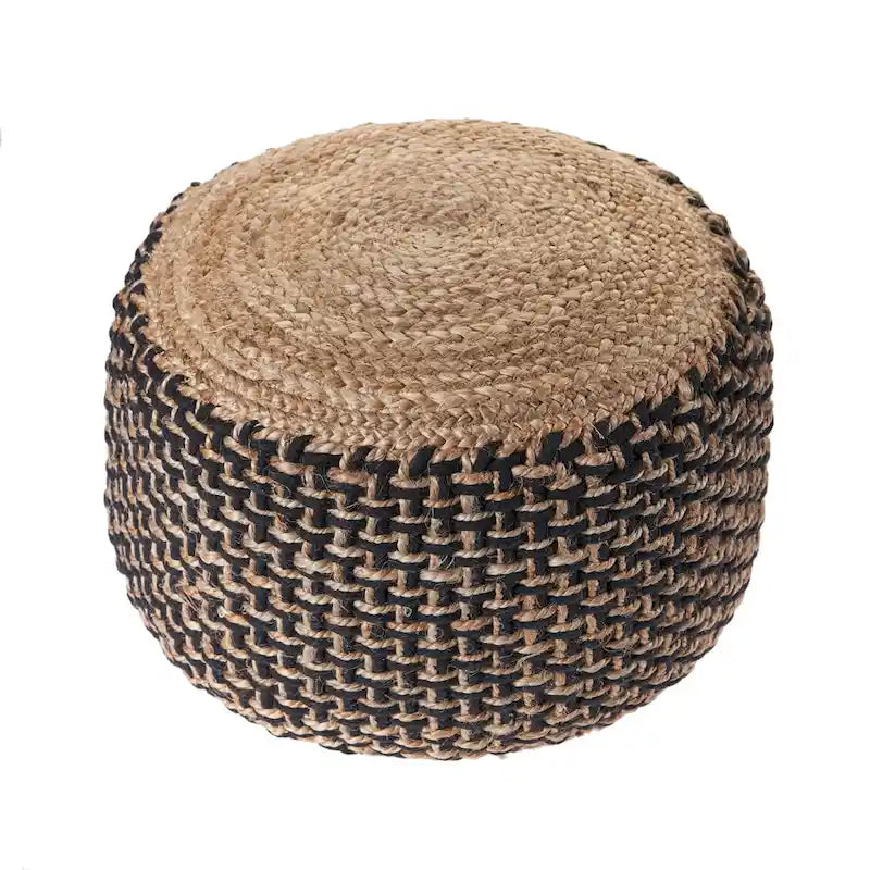 Pouf Ottomano Rotondo Intrecciato Marrone e Nero da 18 pollici