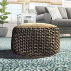 Pouf Ottomano Rotondo Intrecciato Marrone e Nero da 18 pollici
