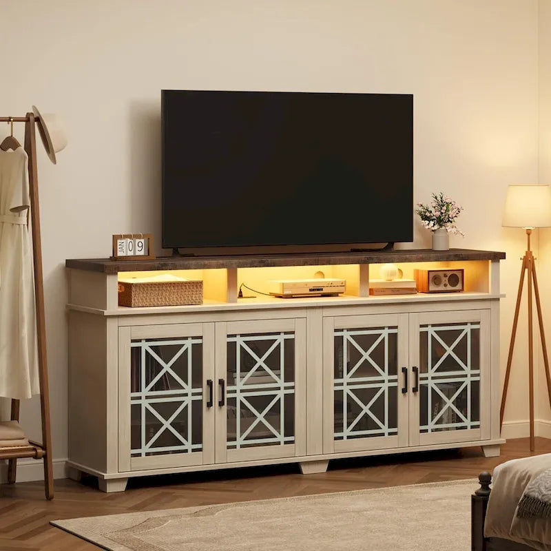 Mobile TV da 80 pollici, mobile TV Mid Century Modern con luci a LED e contenitore - 65 pollici