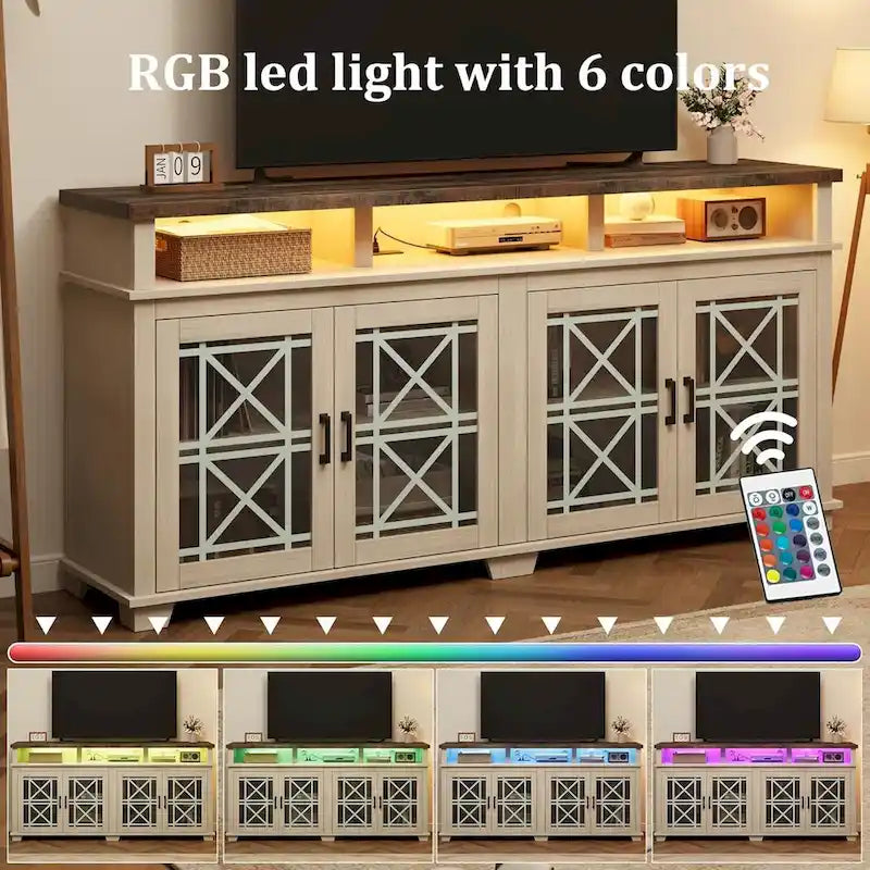 Mobile TV da 80 pollici, mobile TV Mid Century Modern con luci a LED e contenitore - 65 pollici