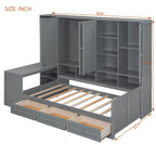 Struttura per letto a giorno in legno con libreria all-in-one, letto a capitano con armadio contenitore, armadio, scrivania laterale e 3 cassetti inferiori