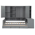 Struttura per letto a giorno in legno con libreria all-in-one, letto a capitano con armadio contenitore, armadio, scrivania laterale e 3 cassetti inferiori