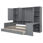 Struttura per letto a giorno in legno con libreria all-in-one, letto a capitano con armadio contenitore, armadio, scrivania laterale e 3 cassetti inferiori