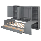 Struttura per letto a giorno in legno con libreria all-in-one, letto a capitano con armadio contenitore, armadio, scrivania laterale e 3 cassetti inferiori