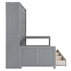 Struttura per letto a giorno in legno con libreria all-in-one, letto a capitano con armadio contenitore, armadio, scrivania laterale e 3 cassetti inferiori