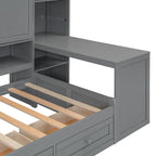 Struttura per letto a giorno in legno con libreria all-in-one, letto a capitano con armadio contenitore, armadio, scrivania laterale e 3 cassetti inferiori