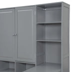 Struttura per letto a giorno in legno con libreria all-in-one, letto a capitano con armadio contenitore, armadio, scrivania laterale e 3 cassetti inferiori