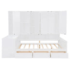 Struttura per letto a giorno in legno con libreria all-in-one, letto a capitano con armadio contenitore, armadio, scrivania laterale e 3 cassetti inferiori