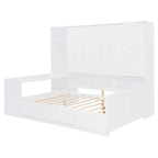 Struttura per letto a giorno in legno con libreria all-in-one, letto a capitano con armadio contenitore, armadio, scrivania laterale e 3 cassetti inferiori