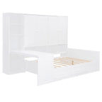 Struttura per letto a giorno in legno con libreria all-in-one, letto a capitano con armadio contenitore, armadio, scrivania laterale e 3 cassetti inferiori