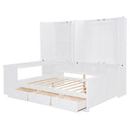 Struttura per letto a giorno in legno con libreria all-in-one, letto a capitano con armadio contenitore, armadio, scrivania laterale e 3 cassetti inferiori