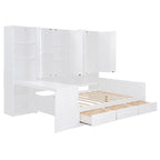 Struttura per letto a giorno in legno con libreria all-in-one, letto a capitano con armadio contenitore, armadio, scrivania laterale e 3 cassetti inferiori