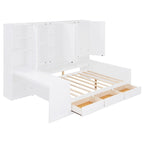 Struttura per letto a giorno in legno con libreria all-in-one, letto a capitano con armadio contenitore, armadio, scrivania laterale e 3 cassetti inferiori