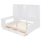Struttura per letto a giorno in legno con libreria all-in-one, letto a capitano con armadio contenitore, armadio, scrivania laterale e 3 cassetti inferiori