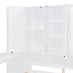 Struttura per letto a giorno in legno con libreria all-in-one, letto a capitano con armadio contenitore, armadio, scrivania laterale e 3 cassetti inferiori