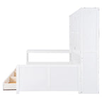 Struttura per letto a giorno in legno con libreria all-in-one, letto a capitano con armadio contenitore, armadio, scrivania laterale e 3 cassetti inferiori