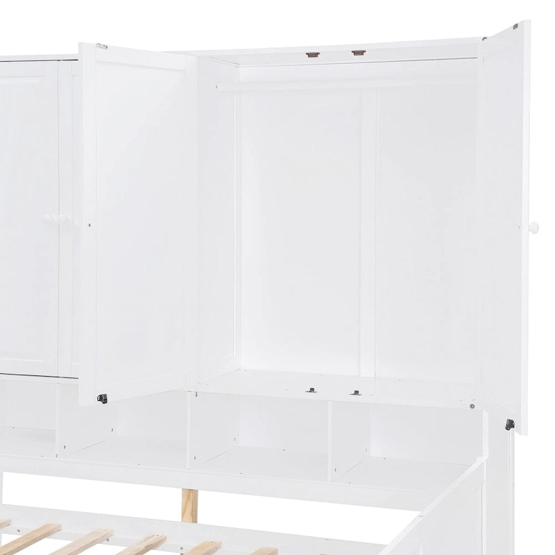 Struttura per letto a giorno in legno con libreria all-in-one, letto a capitano con armadio contenitore, armadio, scrivania laterale e 3 cassetti inferiori