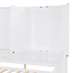 Struttura per letto a giorno in legno con libreria all-in-one, letto a capitano con armadio contenitore, armadio, scrivania laterale e 3 cassetti inferiori