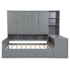Struttura per letto a giorno in legno con libreria all-in-one, letto a capitano con armadio contenitore, armadio, scrivania laterale e 3 cassetti inferiori