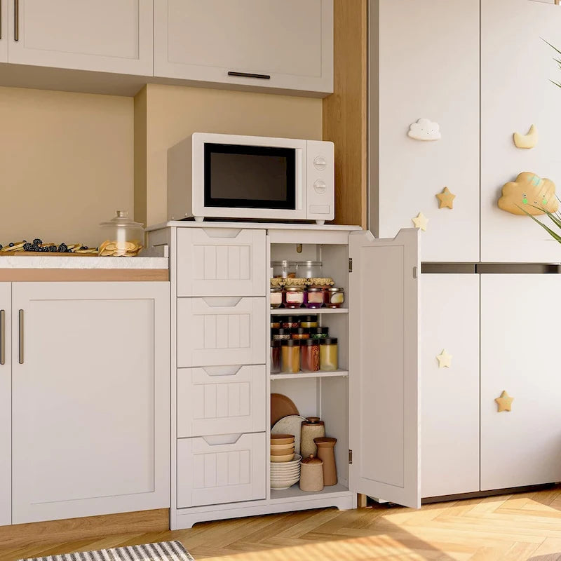 33 Mobiletti Dispensa da Cucina, Armadietto Bagno da Appoggio in Legno con 4 Cassetti per Cucina e Sala da Pranzo