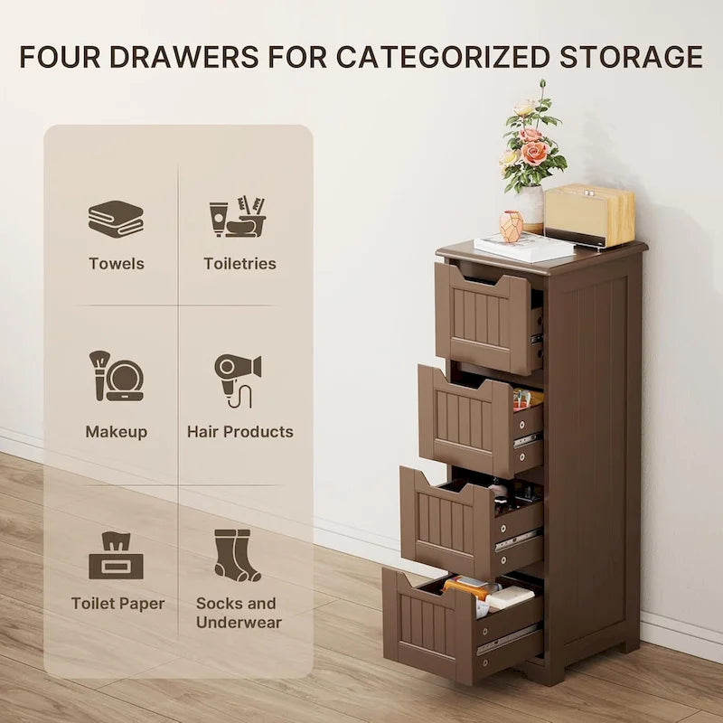 33 Mobiletti Dispensa da Cucina, Armadietto Bagno da Appoggio in Legno con 4 Cassetti per Cucina e Sala da Pranzo