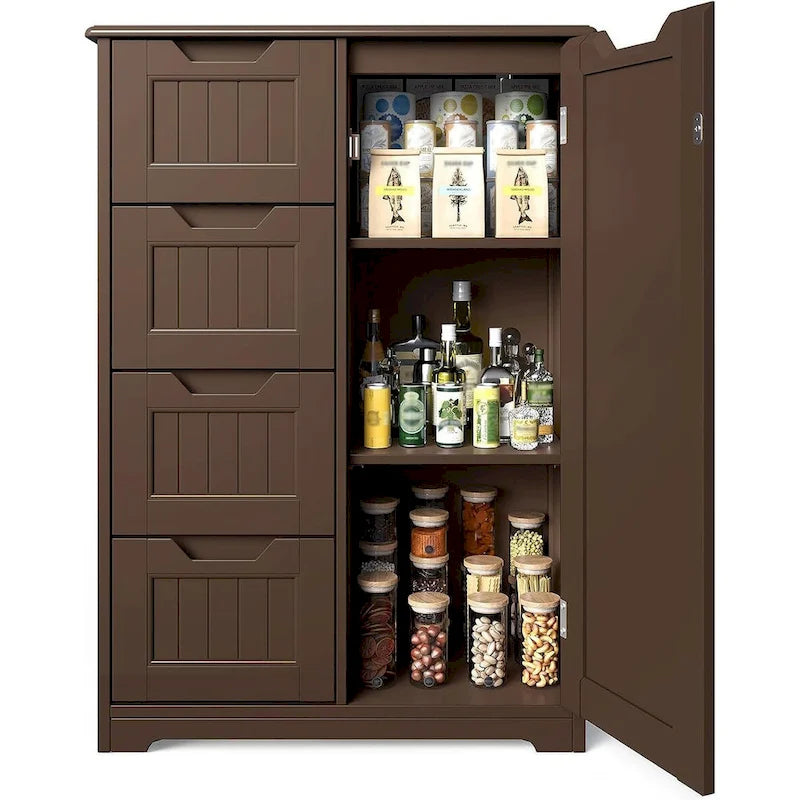 33 Mobiletti Dispensa da Cucina, Armadietto Bagno da Appoggio in Legno con 4 Cassetti per Cucina e Sala da Pranzo