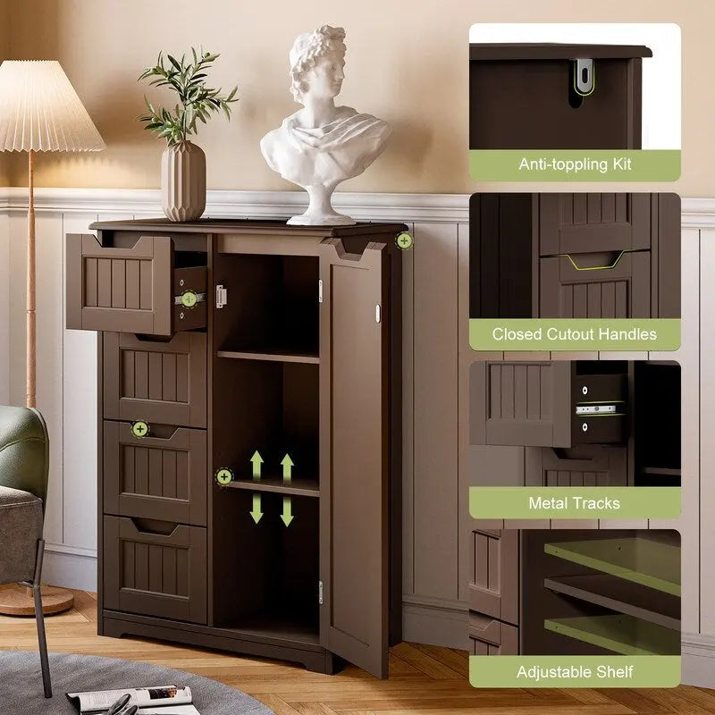 33 Mobiletti Dispensa da Cucina, Armadietto Bagno da Appoggio in Legno con 4 Cassetti per Cucina e Sala da Pranzo