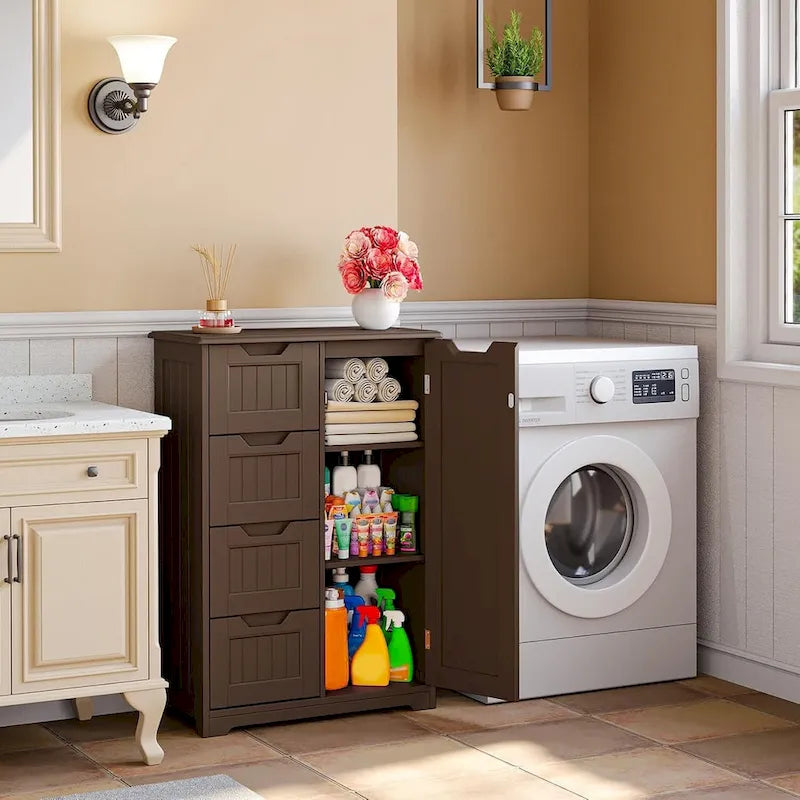 33 Mobiletti Dispensa da Cucina, Armadietto Bagno da Appoggio in Legno con 4 Cassetti per Cucina e Sala da Pranzo