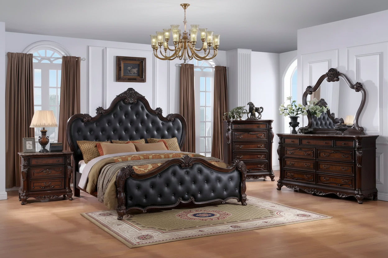  Eugene Traditional 6-Piece Solid Wood Panel Bedroom Set