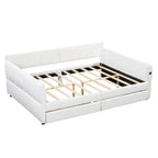 Letto a divano imbottito Queen Size con 2 cassetti portaoggetti, divano letto moderno con porta USB e bracciolo