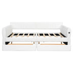 Letto a divano imbottito Queen Size con 2 cassetti portaoggetti, divano letto moderno con porta USB e bracciolo
