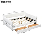 Letto a divano imbottito Queen Size con 2 cassetti portaoggetti, divano letto moderno con porta USB e bracciolo