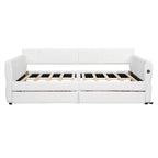 Letto a divano imbottito Queen Size con 2 cassetti portaoggetti, divano letto moderno con porta USB e bracciolo