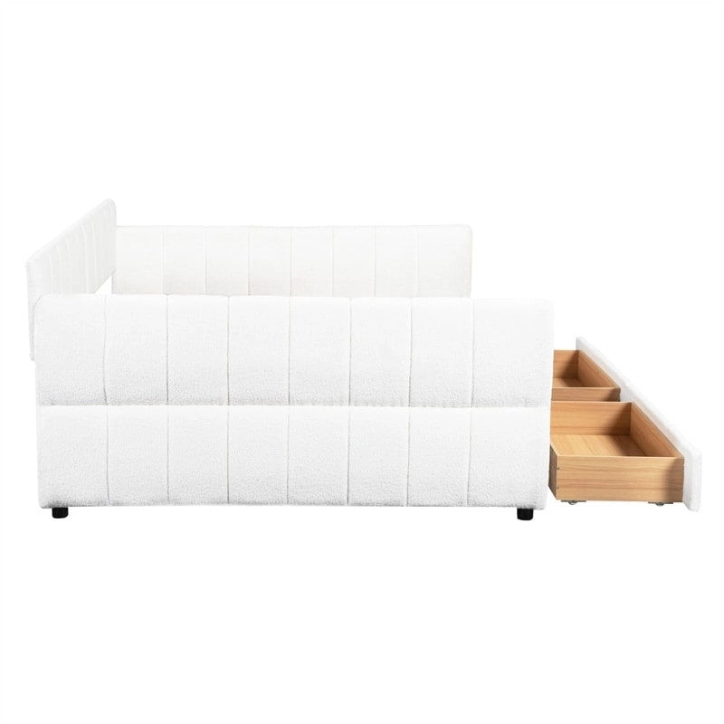 Letto a divano imbottito Queen Size con 2 cassetti portaoggetti, divano letto moderno con porta USB e bracciolo