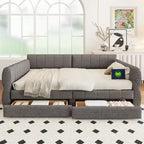 Letto a divano imbottito Queen Size con 2 cassetti portaoggetti, divano letto moderno con porta USB e bracciolo