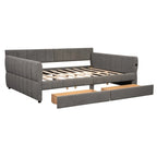 Letto a divano imbottito Queen Size con 2 cassetti portaoggetti, divano letto moderno con porta USB e bracciolo