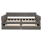 Letto a divano imbottito Queen Size con 2 cassetti portaoggetti, divano letto moderno con porta USB e bracciolo