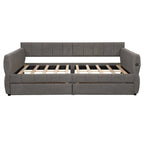 Letto a divano imbottito Queen Size con 2 cassetti portaoggetti, divano letto moderno con porta USB e bracciolo