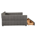 Letto a divano imbottito Queen Size con 2 cassetti portaoggetti, divano letto moderno con porta USB e bracciolo
