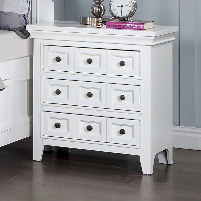 Comodino a 3 cassetti in legno grigio transizionale