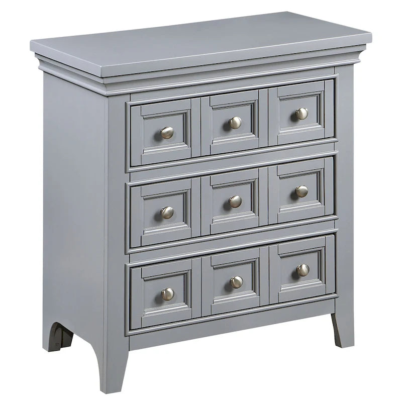 Comodino a 3 cassetti in legno grigio transizionale