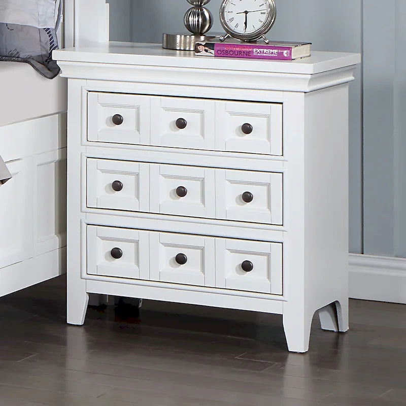 Comodino a 3 cassetti in legno grigio transizionale