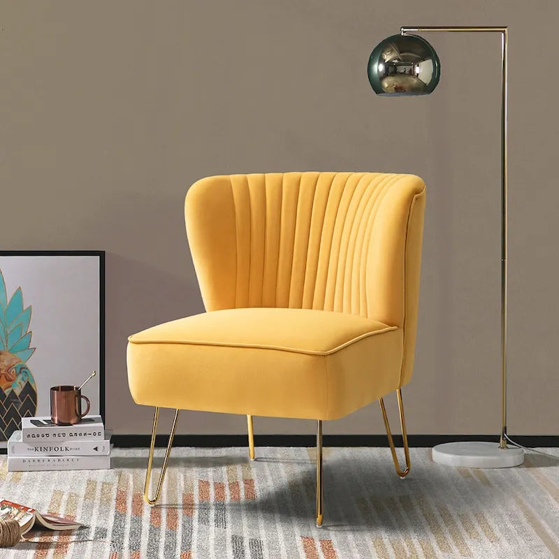 Barto Modern Velvet Tufted Side Chair with Golden Legs by 