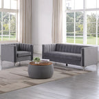  Modern 2 Pieces of Chair and Sofa Couch Set with Dutch Velvet Grey, Iron Legs