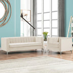 Set moderno di 2 pezzi: poltrona e divano con velluto olandese grigio, gambe in ferro