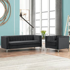 Set moderno di 2 pezzi: poltrona e divano con velluto olandese grigio, gambe in ferro