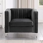 Set moderno di 2 pezzi: poltrona e divano con velluto olandese grigio, gambe in ferro