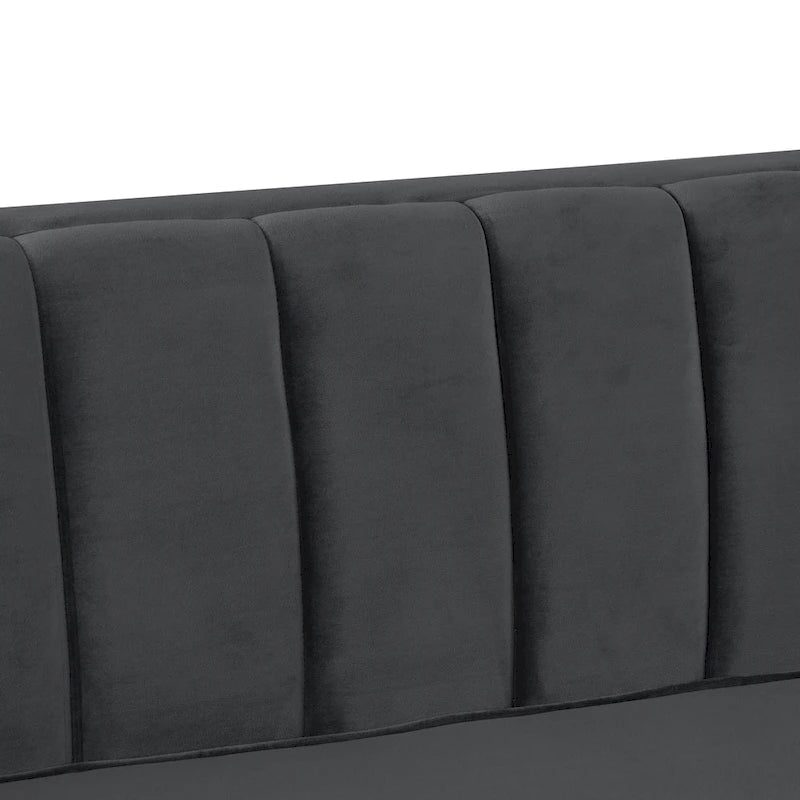 Set moderno di 2 pezzi: poltrona e divano con velluto olandese grigio, gambe in ferro